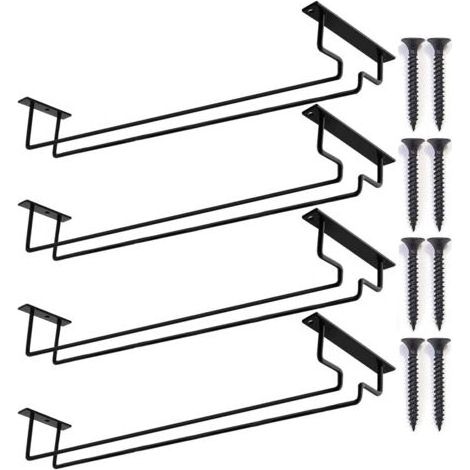 Lot de 4 Supports pour Verres à Vin, Métal, 40cm, Rangement Sous Armoire, Cuisine, Bar (1/5)