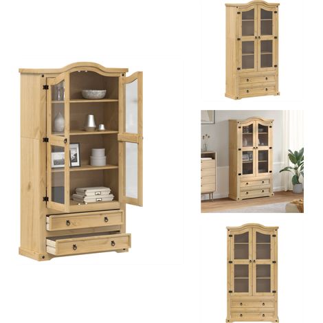 Vitrine en verre Corona 99x43x187 cm bois massif de pin - Buffet Rustique - Meuble De Rangement - Vitrine En Bois - Vitrine Display - Armoire Vintage (1/5)
