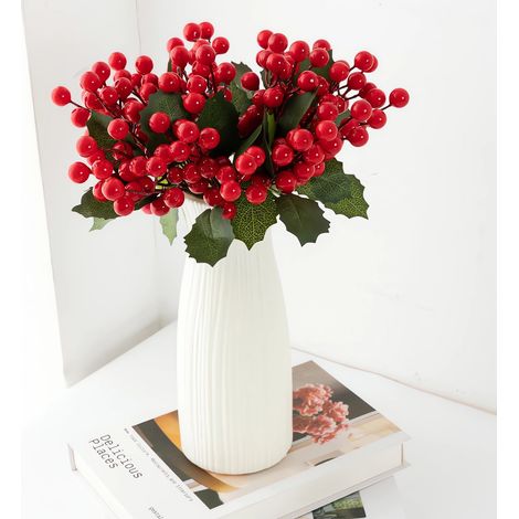 Baie Rouge Artificielle - Brindille Décorative Noël - Pour Centre de Table Guirlande DIY - 5 Pièces (1/5)