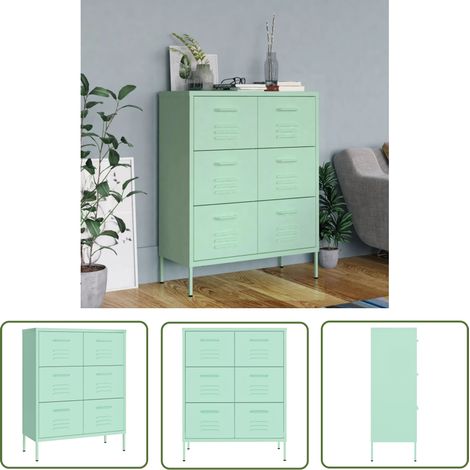 The Living Store Schubladenschrank Minzgrün 80x35x101,5 cm Stahl - Schubladenschrank - Lagerschrank - Metallschrank - Stahltregal - Wohnzimmermöbel (1/5)