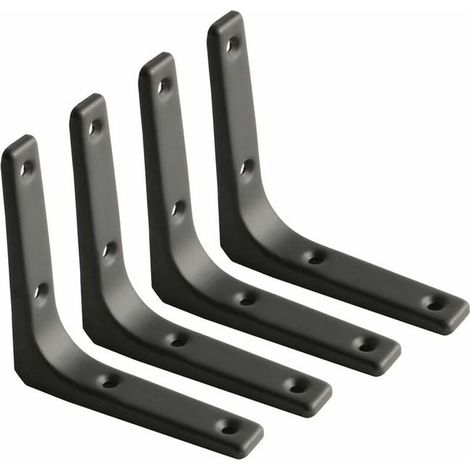 Équerre Murale Métal Noir, Support de Tablette Résistant pour Cuisine, Patère Étagère Haute Charge, Lot de 4 Fixations 100x100mm, Déco Industrielle (1/4)