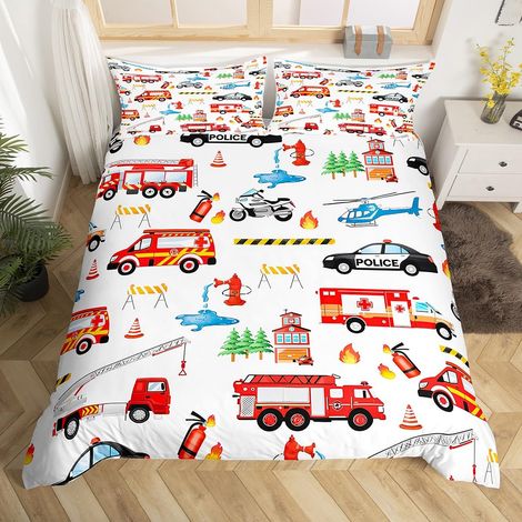 Modèle de Camion de Police Housse de Couette 140x200cm Garçon Camion de Pompiers Ensemble de Literie Moto et Avion Parure de Lit Enfants Transport Voiture Impression Literie (1/5)