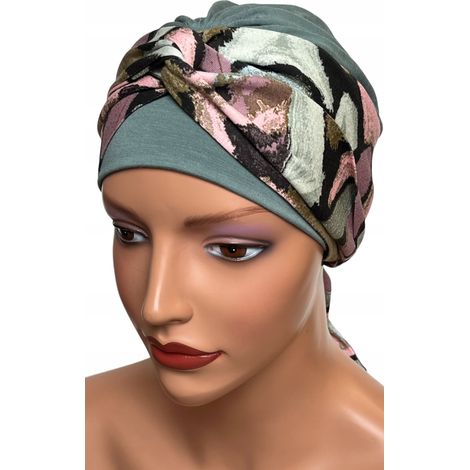 Turban de printemps pour femme Lena menthe-389, foulard doux également adapté après la chimiothérapie (1/5)