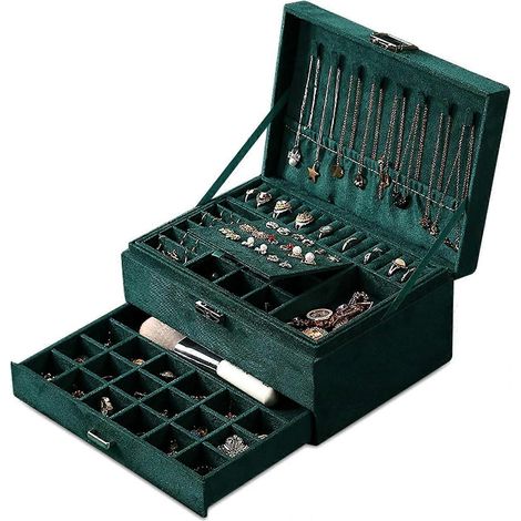 Boîte à bijoux pour femme, organisateur de bijoux de voyage à 3 compartiments avec serrure, étui de rangement pour colliers, bagues et bracelets (1/5)