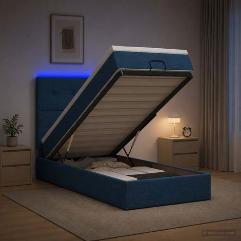 vidaXL Lit coffre avec matelas et LED Bleu 90 x 200 cm Tissu (1/5)