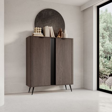 Credenza Hazamale, Madia 2 Ripiani, Apertura Battente, 2 Ante, 113x38x134h cm Marrone Noce (1/5)