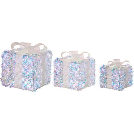 Set di 3 scatole regalo decorative natalizie con luci LED bianche calde Decorazioni natalizie per interni Multicolore Hallangen