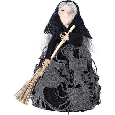 Balai Sorcière Halloween Déco Fête Maison en Bois & Paille Noire, Lot de 1 (MLBQ) (1/5)