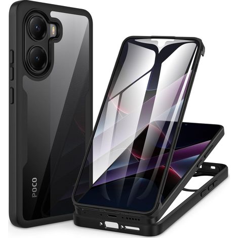 Coque Xiaomi Poco X7 Pro 5G, Antichoc Housse avec Protection d'écran, 360 Degrés Protégé Téléphone Etui Double Face Case Transparent Portable Intégrale Coque pour Poco X7 Pro 5G - Noir (1/5)