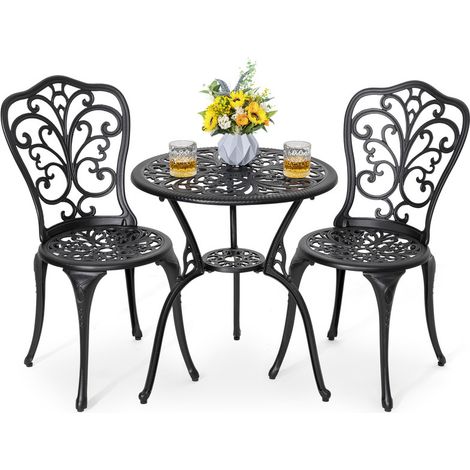 Avestar Ensemble Bistro 3 Pièces, Salon de Jardin 2 Personnes, Ensemble Table Chaise Jardin en Aluminium, Papillon, Noir