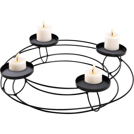 Metall Adventskranz in schwarz für 4 Stumpenkerzen - Ø 30 cm - Kerzenhalter im Gitter Design mit 4 Kerzentellern - Weihnachtsdeko Kerzenständer Adventsleuchter Weihnachtskranz