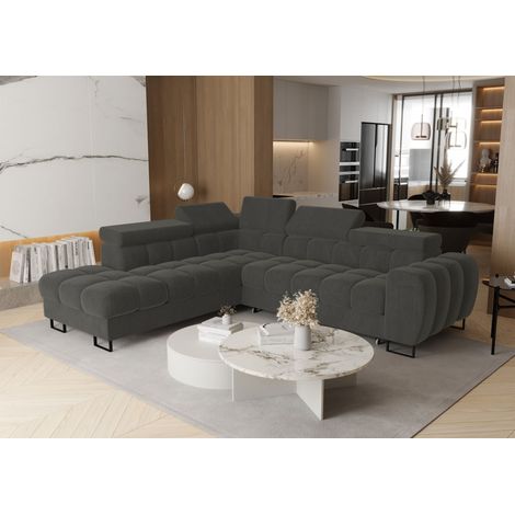 Ecksofa Schlafsofa BASTIEN MAX in Stoff Terra Dunkelgrau Ottomane Links (1/4)