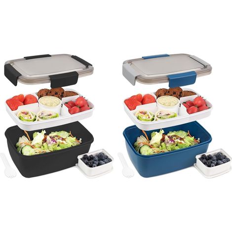 Lunchbox auslaufsicher Bento Fächer Salatbox 2000ml 2set blau Schwarz (1/5)