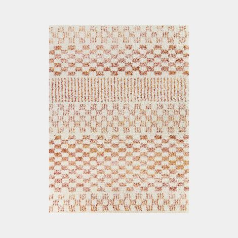 Tapis damier à poils longs - Pixel - Effet terracotta - 120 x 170 cm (1/5)