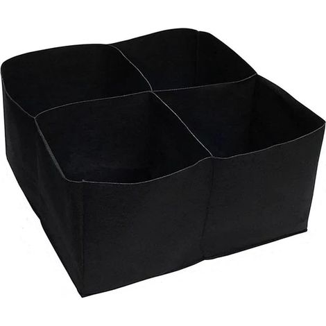 Rechteckige Gartenbeete, Hochbeete, quadratische Trennwände, 4 Gitter, verschiedene Pflanzsäcke für Gemüse und Blumen, schwarz.
