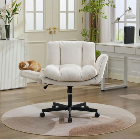 Drehstuhl höhenverstellbar mit Armlehnen Chenille Beige OKMYHOME (1/5)
