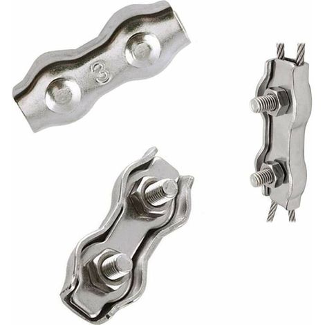 Morsetto per cavi, morsetto per cavi in acciaio da 3 mm, 12 pezzi, morsetti per cavi duplex in acciaio inossidabile 304, clip per cavi, maniglie per cavi da 2 mm per stendibiancheria (1/4)