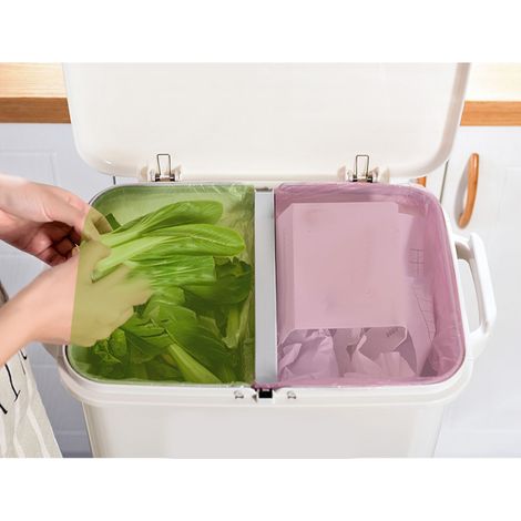 Poubelle de cuisine portable de grande capacité avec séparation des déchets secs et humides, conception à double couche, extra large et haute, adaptée à un usage domestique. (1/5)