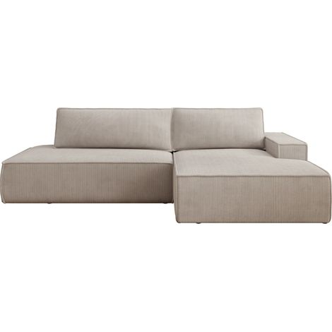 JADE - Canapé d'angle convertible velours côtelé - Beige - Gauche