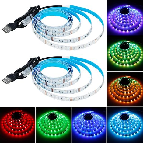Ruban LED USB RGB 5V avec Contrôleur 4M(2pcs x 2M) 240LEDs SMD5050 (1/5)