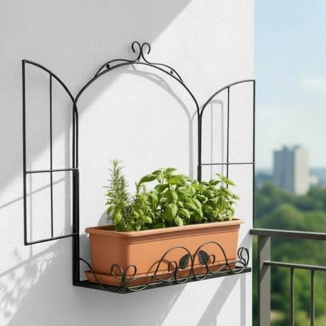 DanDiBo Kräuterregal Outdoor Balkon Wand Fenster Wandregal Wetterfest Schwarz Metall 50 cm Hängend Balkonregal Gewürzregal Pflazenregal Wandkorb (1/5)