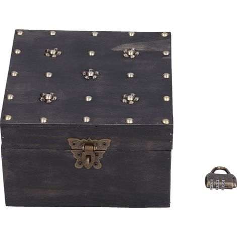 Boîte de rangement rétro en bois avec serrure à code, accessoire de décoration pour le salon. (1/2)