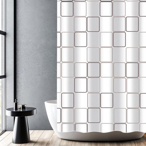 Rideaux de Douche Imperméable Résistant et Anti-moisissure Rideau de Douche en Polyester avec 12 Crochets,Rideau pour Salle de Bain,Lavable en Machine,180 cm x 200 cm Blanc GROOFOO (1/5)