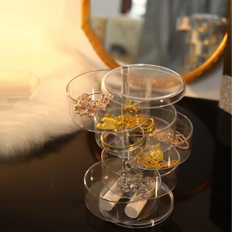 Boîte de Rangement de Bijoux, étui de Rangement de Bijoux Transparent PS avec Compartiments Multicouches Rotatifs, Conception Anti-poussière, Grande capacité pour une Utilisation à Domicile (1/4)