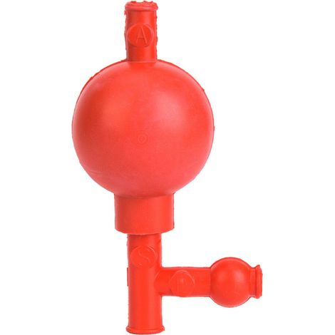 Poire en caoutchouc de laboratoire avec 3 ouvertures, rouge, pour pipettes quantitatives sûres (1/5)
