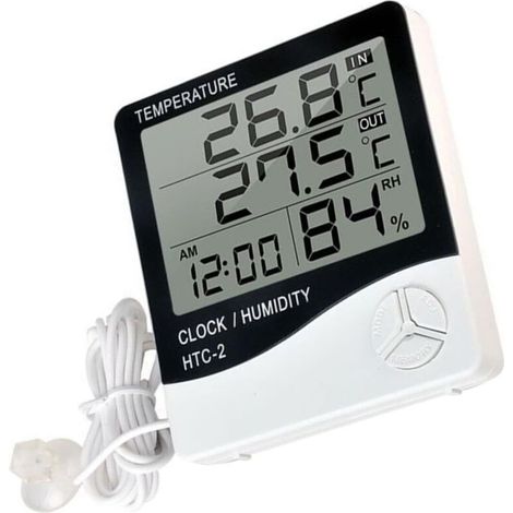 Station météo électronique avec thermomètre et hygromètre, écran LCD, mesure précise de la température et de l'humidité. (1/4)