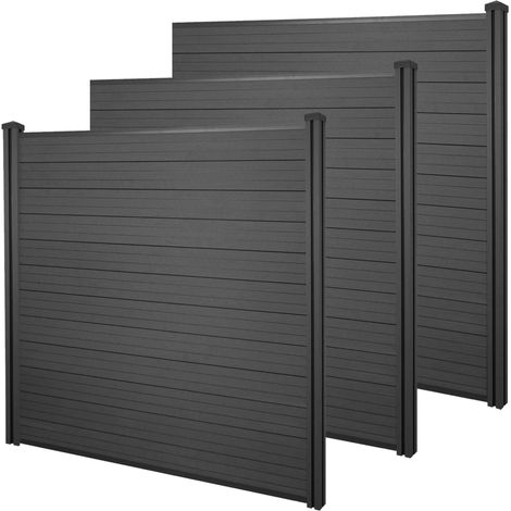 [NEUWERTIG] WPC-Sichtschutz Savoie, Windschutz Zaun, WPC-Pfosten 3er Set, 5,7m anthrazit