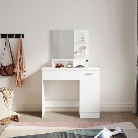 ELEGANT Bedroom Furniture White Dressing Table with Mirror, Storage Compartment, 1 Drawer, 2 Shelves Single Table (1/5)