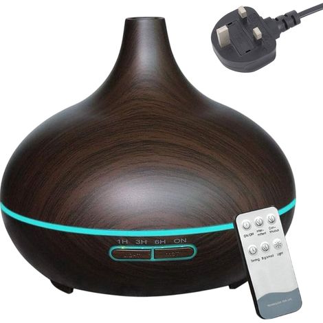 Diffuseur d'huiles essentielles à imitation bois, avec télécommande Bluetooth ultrasonique, pour la maison ou le bureau. Machine à oxygène pour l'eau. (1/5)
