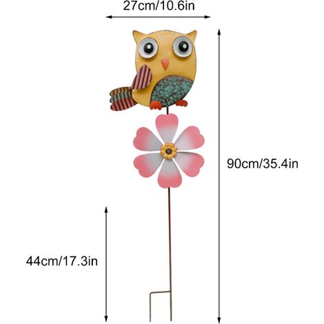 Girouette de jardin métal coloré avec support pour patio et cour [Fleur, Vase, Hibou] 90cm/100cm/112cm 6 coloris (Vert, Rose, Orange, Blanc, Jaune, Bleu) rustproof peinture intérieur/extérieur décor d