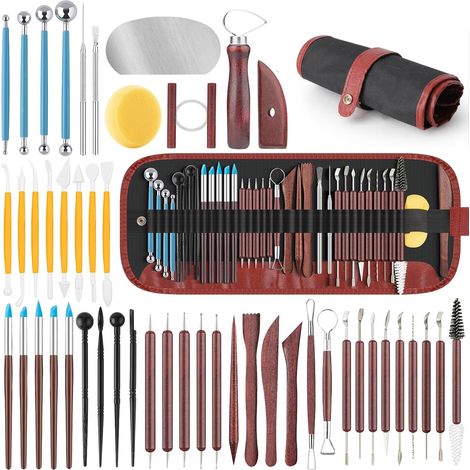 Kit d'outils de poterie 48PCS pour la sculpture, outils de sculpture en argile, outils en céramique pour l'argile polymère, modélisation, découpe, moulage, mise en forme, four à poterie