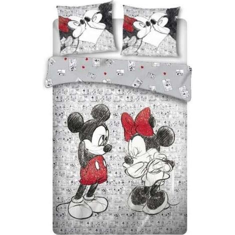 Parure de lit double réversible Mickey et Minnie – 200 cm x 240 cm – 100% microfibre – Lavage en machine à 30° – Aymax (1/2)