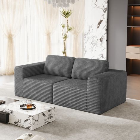 Canapé Compressé Modulaire 2 Places Velours Côtelé Gris,Confort avec Mousse à Haut Retour Élastique,Sans Assemblage,202x101x82cm