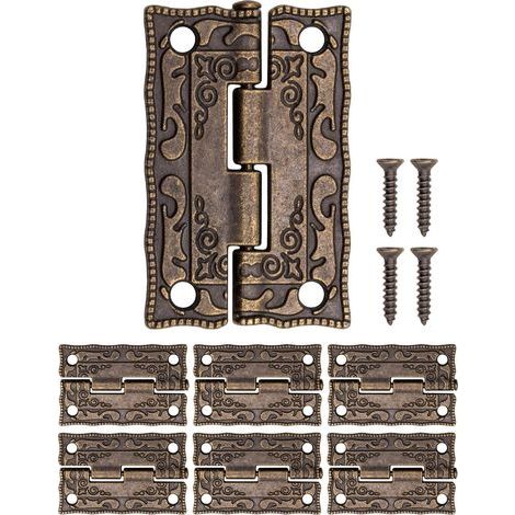 Set mit 6 Mini-Scharnieren im Antik-Stil aus Metall, Eisenscharniere, klassisches Design, für Schränke, Türen, Truhen, Konservendosen, Vintage-Stil, Retro-Landhausstil, 36 x 23 mm, Bronze (1/5)