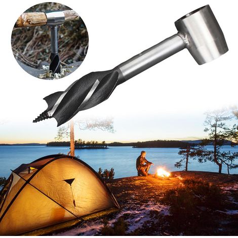 Mèche à tarière à main acier carbone outil de survie bricolage sauvage camping randonnée sac à dos foret manuel (1/5)