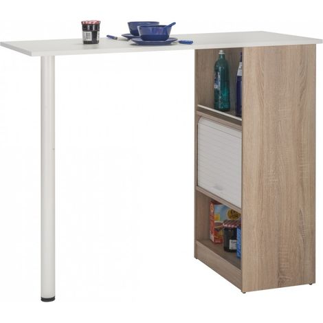 Mange debout chêne naturel et blanc avec rangement Lohan (1/3)