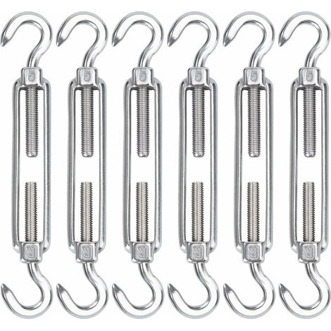 M5 Tendeur Cable Acier Inoxydable, Lot de 6 Tendeur de Fil Crochet et Crochet Réglable Heavy Duty Tension Hook & Hook pour Corde Cable Fil à Linge, Grillagefor Sun Shade Installation (1/4)
