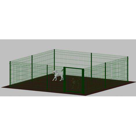 .Recinto-Box Modulare per Cani in Ferro Zincato e Verniciato Verde-con Pali a Interrare - cm 400x400x102h (1/2)