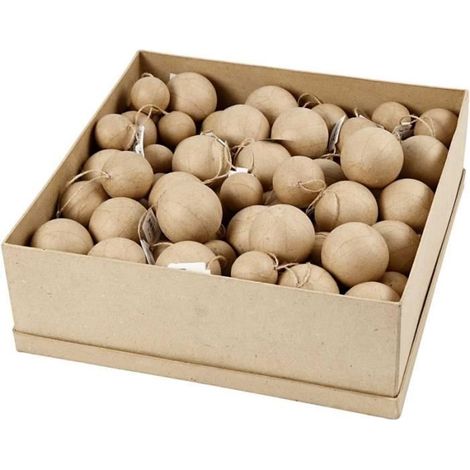 Ornement - Lot boules de Noël - Papier mâché - 4 à 6 cm - 105 pcs - Beige