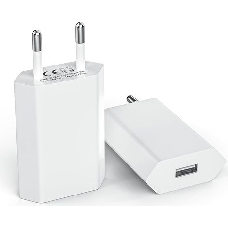 Prise USB Chargeur(2 Pack), Universel Chargeur 5V/1A USB Adaptateur Prise pour 11, 8, 7, 6, SE, X, XS, Mini, iPad, iWatch, etc (Blanc) (1/5)