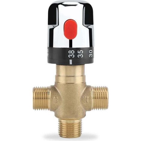 Mitigeur Thermostatique, Vanne de Contrôle de la Température de L'eau en Laiton Massif G1/2, Mitigeur Thermostatique à Trois Voies, pour une Utilisation dans la Salle de Bain, les Toilettes, l (1/5)