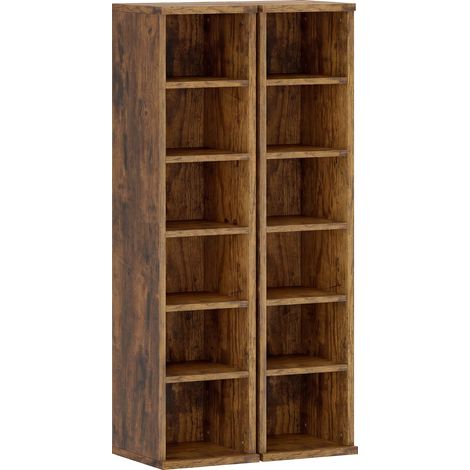 Etagère Uguccione Rangement CD DVD 12 Compartiments Effet Bois Vieilli