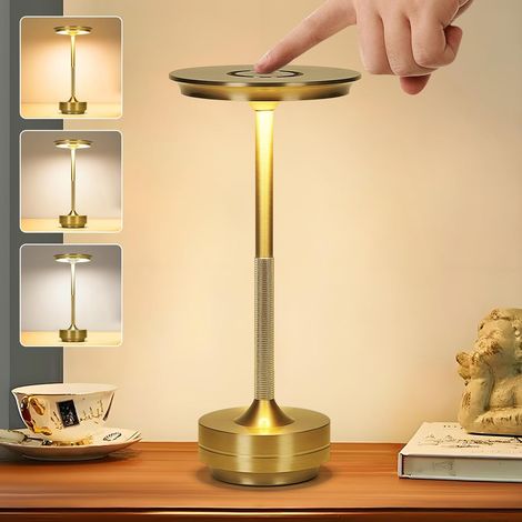doré Lampe de table moderne sans fil LED rechargeable pour intérieur et extérieur, intensité variable, lampe tactile, lampe de bureau portable (1/5)