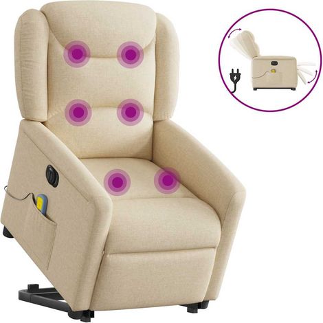 Elektrischer Massagesessel mit Aufstehhilfe Creme Stoff