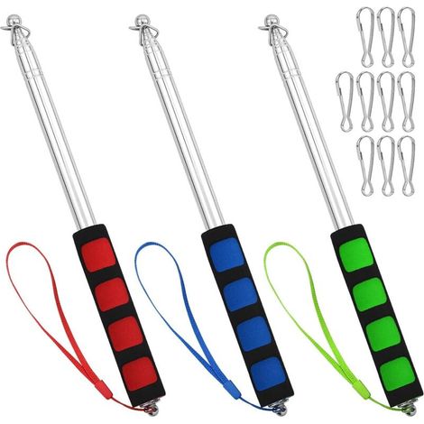 Lot de 3 pôles de drapeau télescopiques, tige portable de 2 m, accessoires en acier inoxydable avec 10 clips pour voyage, camping, excursions, compétitions, guide de voyage enseignant (1/5)