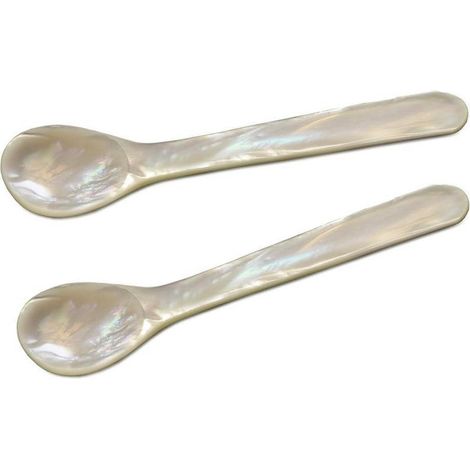 Lot de 2 Cuillères en Nacre de Mer pour Caviar et Œufs, Bords Arrondis, Longueur 11 cm - PANGIVO (1/5)